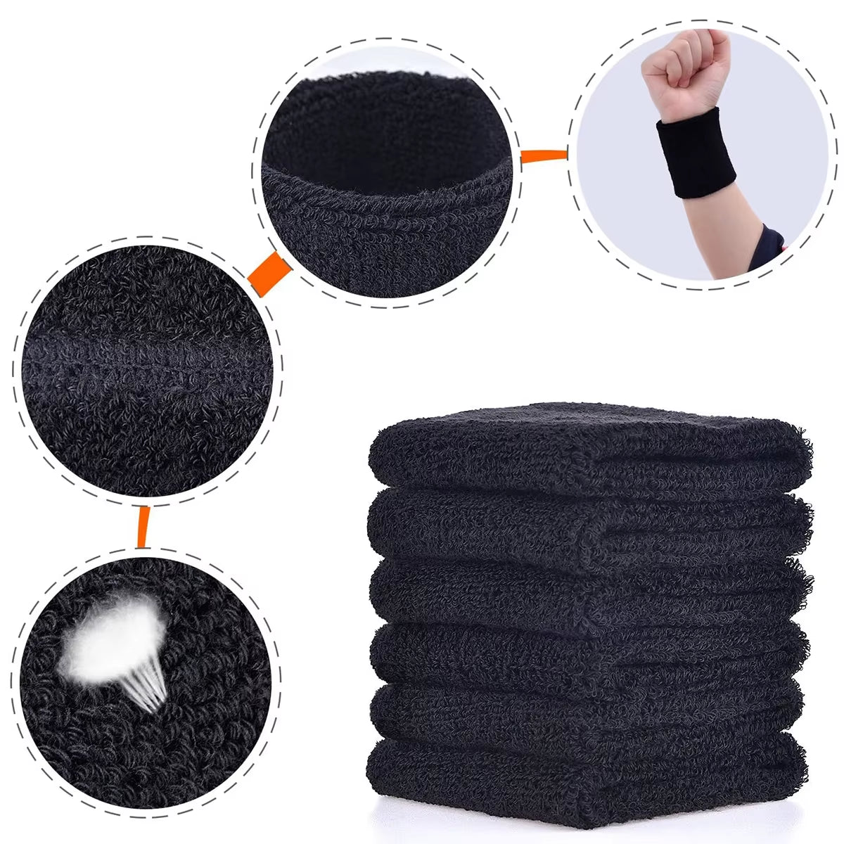 6Pcs Sweat Absorption Sports Wristband, Moisture Wicking Wrist Guard for Tennis, Basketball, Running